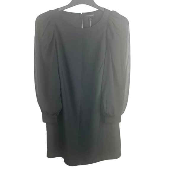 Ann Taylor Black Long-Sleeve Shift Dress With Puff Shoulders Back Zipper Size 6 - Picture 1 of 12